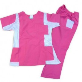 Conjunto quirúrgico repelente con lycra para dama rosa c/blanco TALLA EXTRAGRANDE