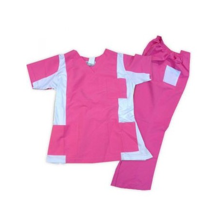 Conjunto quirúrgico repelente con lycra para dama rosa c/blanco TALLA EXTRAGRANDE
