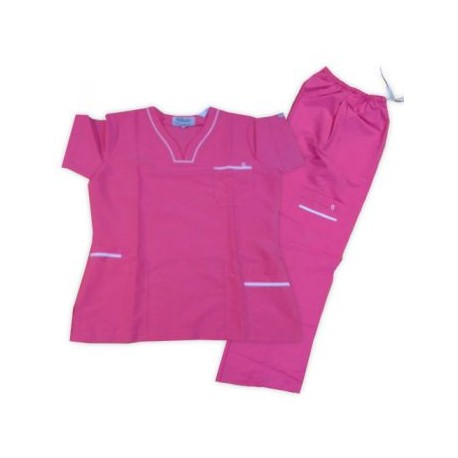 Conjunto quirúrgico repelente para dama rosa c/blanco TALLA CHICA